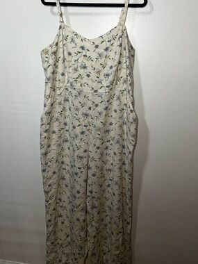 Old Navy Cream Floral Jumpsuit with Blue and Green Print